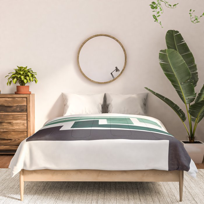 Deep Green Pattern Mid-century Modern Simple Geometric Pattern Watercolor Minimalist Art Squares Comforter Gallery Image 3