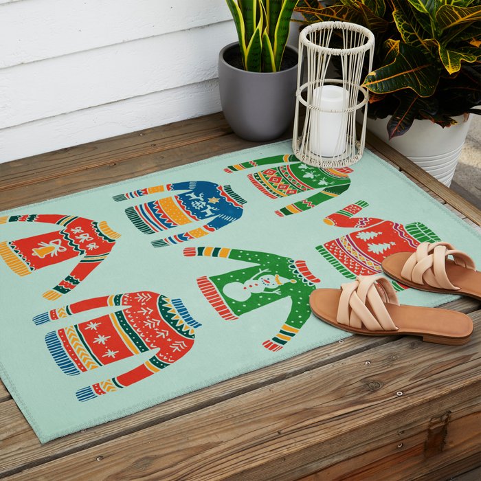 Vintage Ugly Christmas Sweaters: Mint Green Edition Outdoor Rug Gallery Image 2