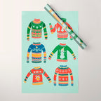 Vintage Ugly Christmas Sweaters: Mint Green Edition Wrapping Paper Gallery Image 1