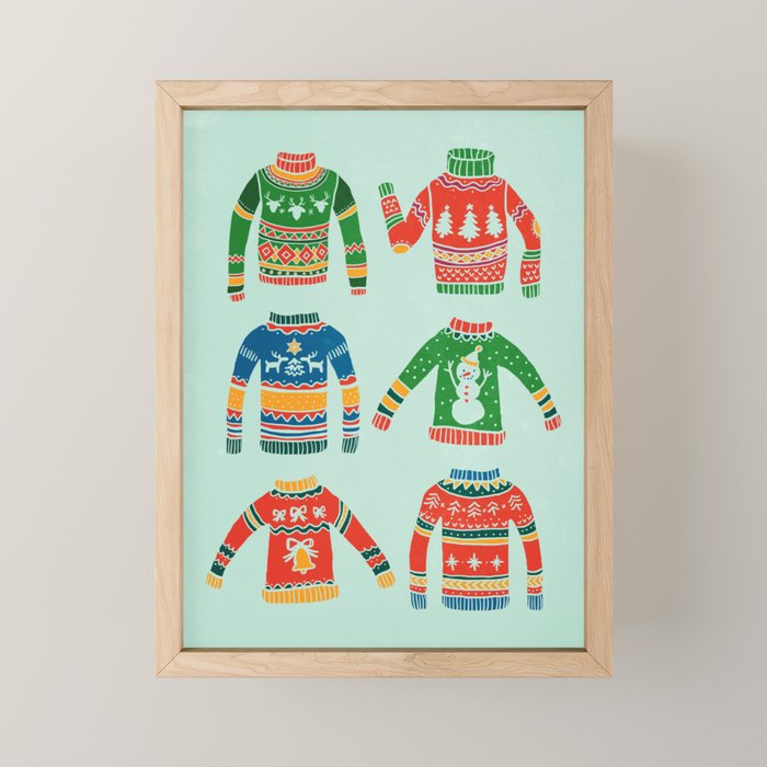 Vintage Ugly Christmas Sweaters: Mint Green Edition Mini Art Print Gallery Image 1