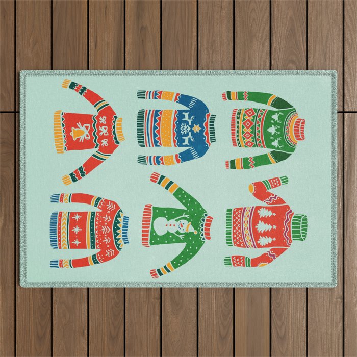 Vintage Ugly Christmas Sweaters: Mint Green Edition Outdoor Rug Gallery Image 1