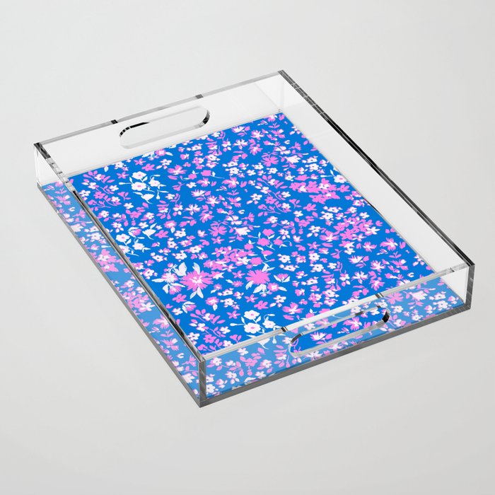 Pink and blue pop art ditsy Acrylic Tray Gallery Image 1