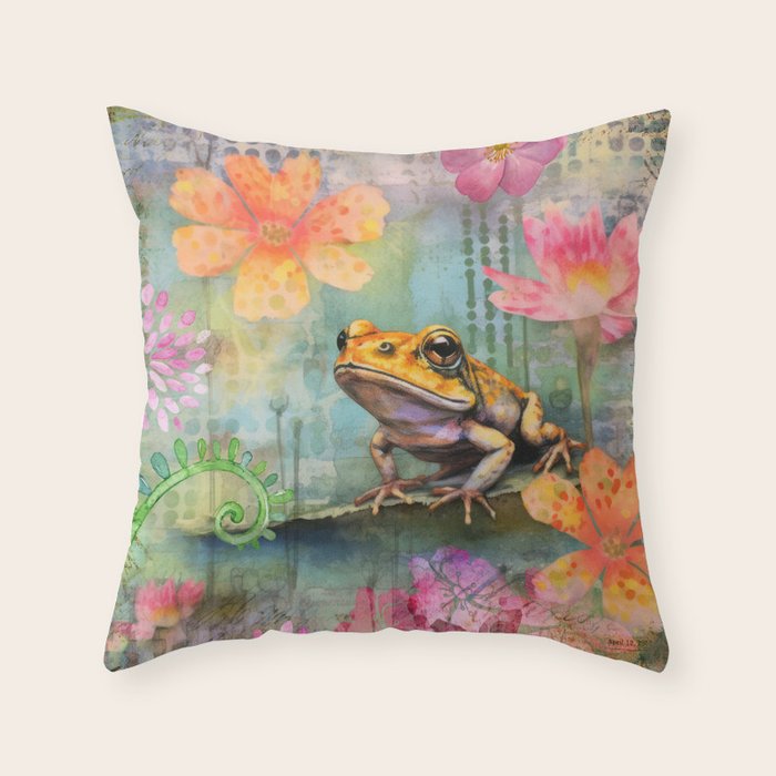 Colorful Frog Garden Indian Summer Flora And Wildlife Throw Pillow Gallery Image 6
