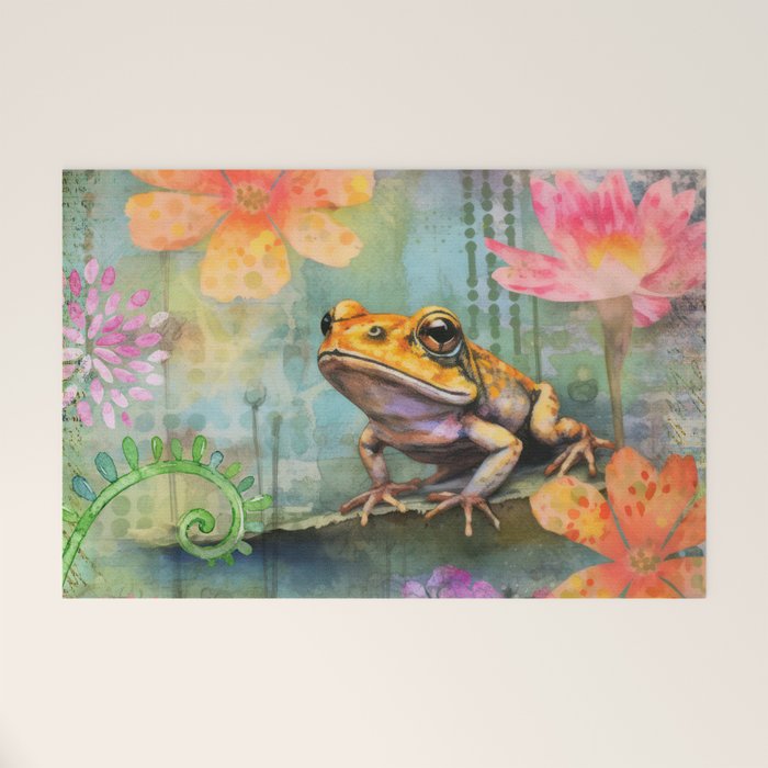 Colorful Frog Garden Indian Summer Flora And Wildlife Welcome Mat Gallery Image 1