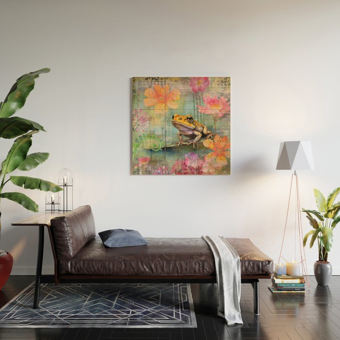 Colorful Frog Garden Indian Summer Flora And Wildlife Wood Wall Art Gallery Image 2