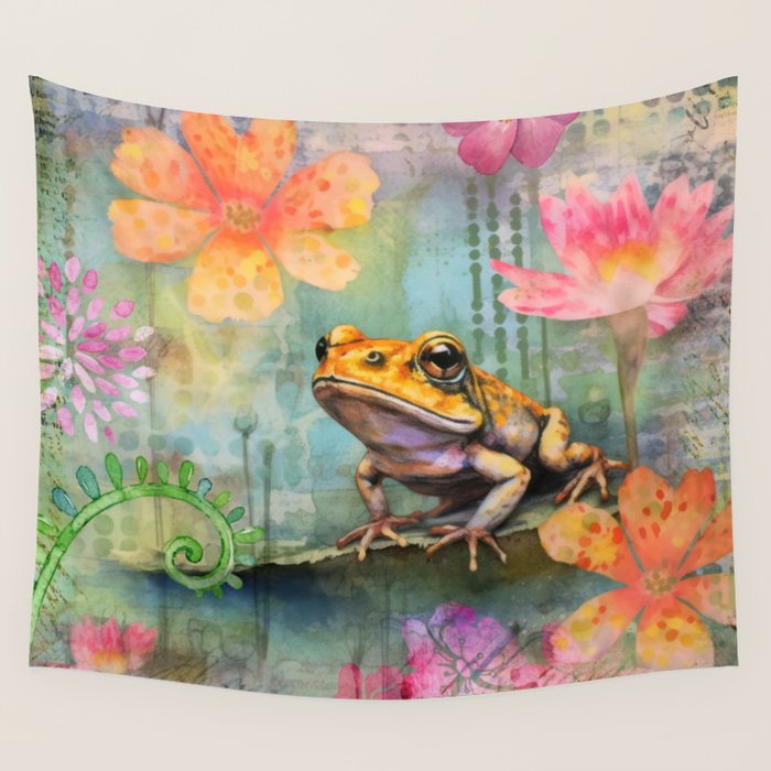 Colorful Frog Garden Indian Summer Flora And Wildlife Wall Tapestry Gallery Image 1