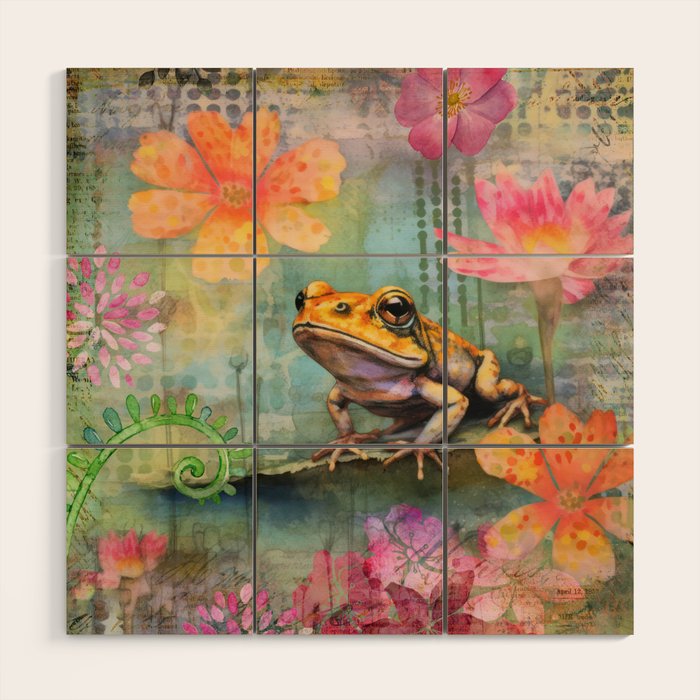 Colorful Frog Garden Indian Summer Flora And Wildlife Wood Wall Art Gallery Image 1