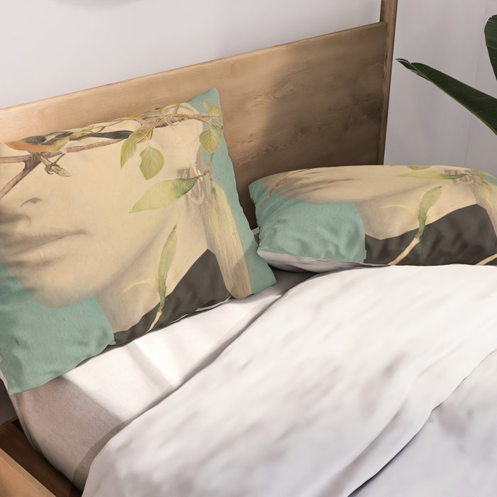 Woman and Birds Pillow Sham Gallery Image 2
