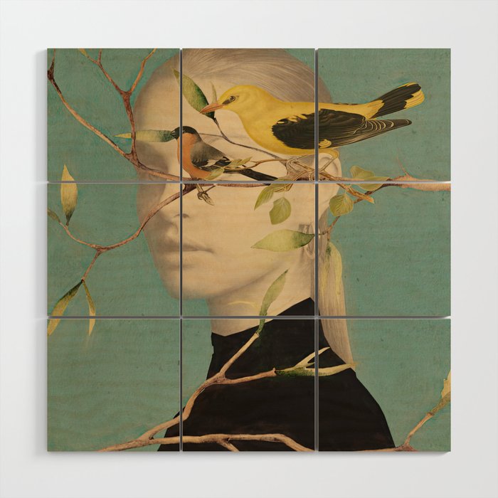 Woman and Birds Wood Wall Art Gallery Image 1