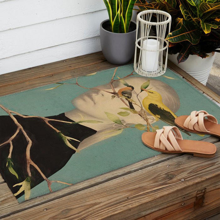 Woman and Birds Outdoor Rug Gallery Image 2