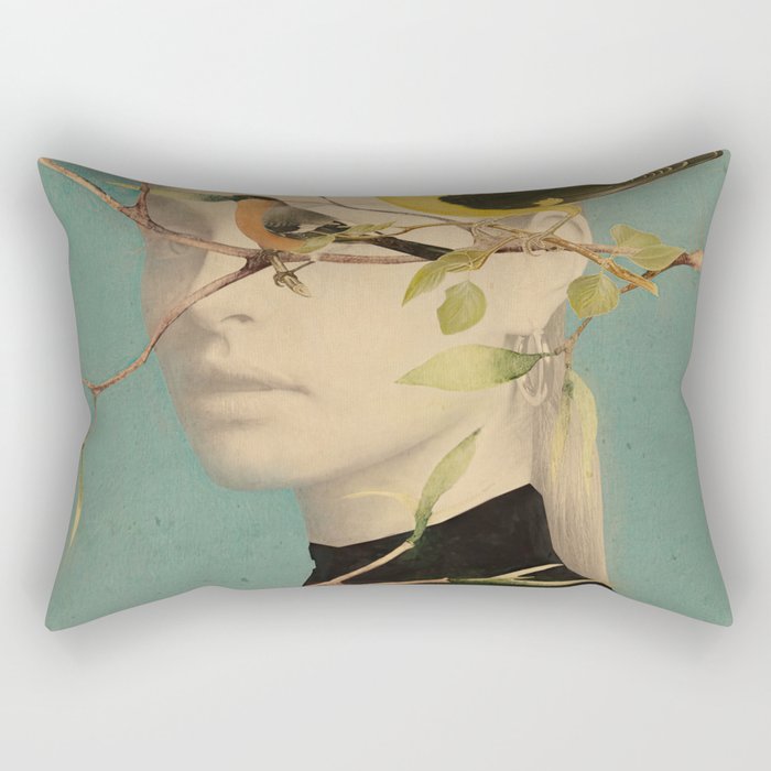 Woman and Birds Rectangular Pillow Gallery Image 1