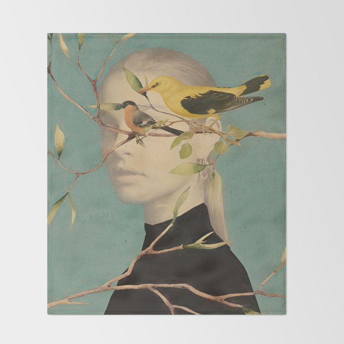 Woman and Birds Throw Blanket Gallery Image 2