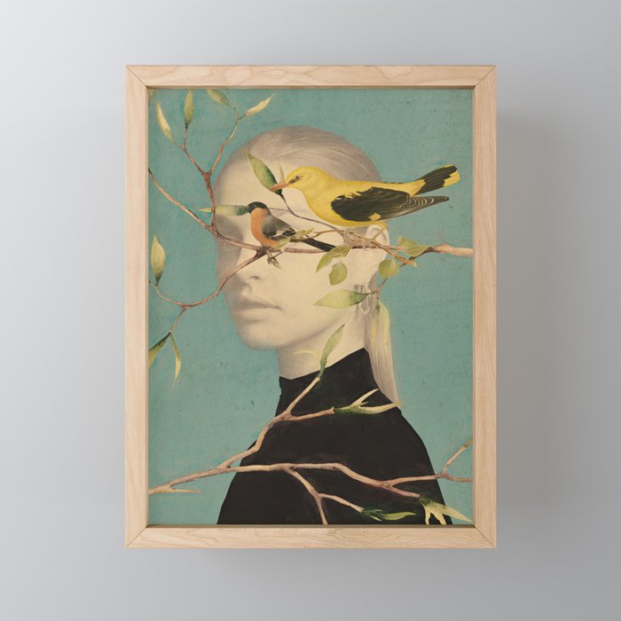 Woman and Birds Mini Art Print Gallery Image 1
