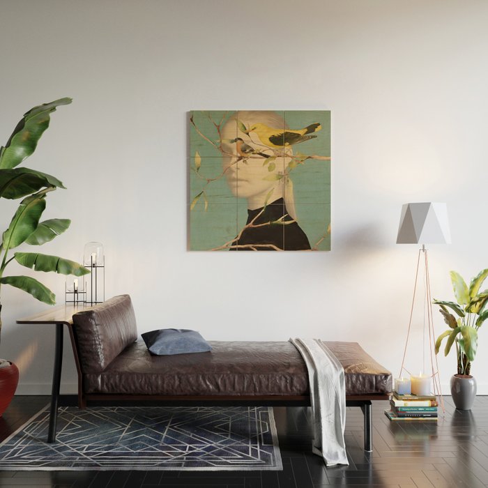Woman and Birds Wood Wall Art Gallery Image 2