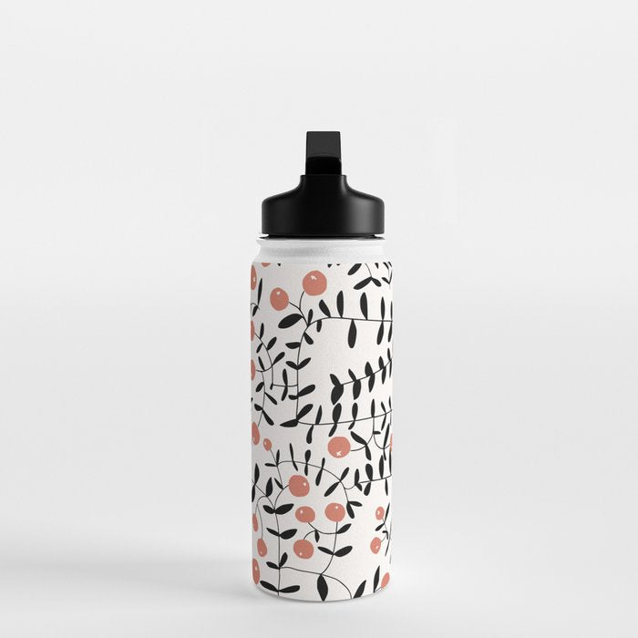 Block print berries black and white Water Bottle Gallery Image 3