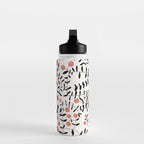 Block print berries black and white Water Bottle Gallery Image 3