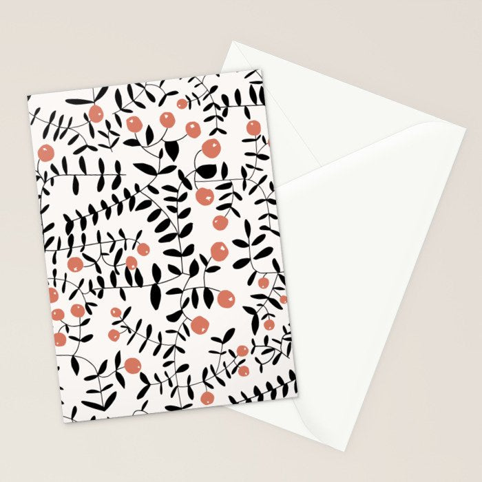 Block print berries black and white Stationery Card Gallery Image 2