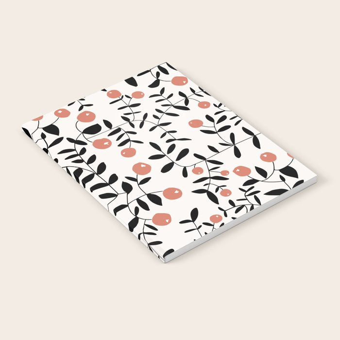 Block print berries black and white Notebook Gallery Image 1
