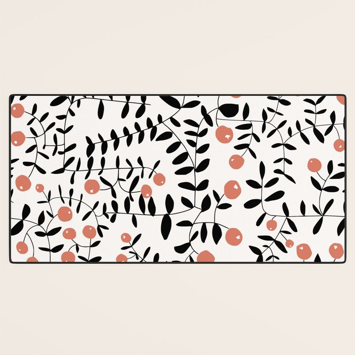 Block print berries black and white Desk Mat Gallery Image 3