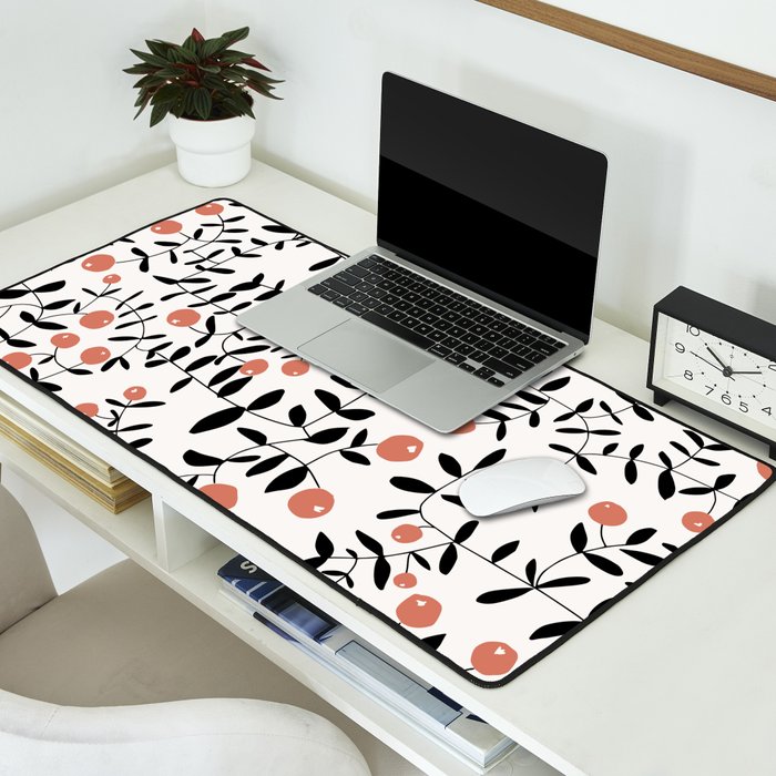 Block print berries black and white Desk Mat Gallery Image 2