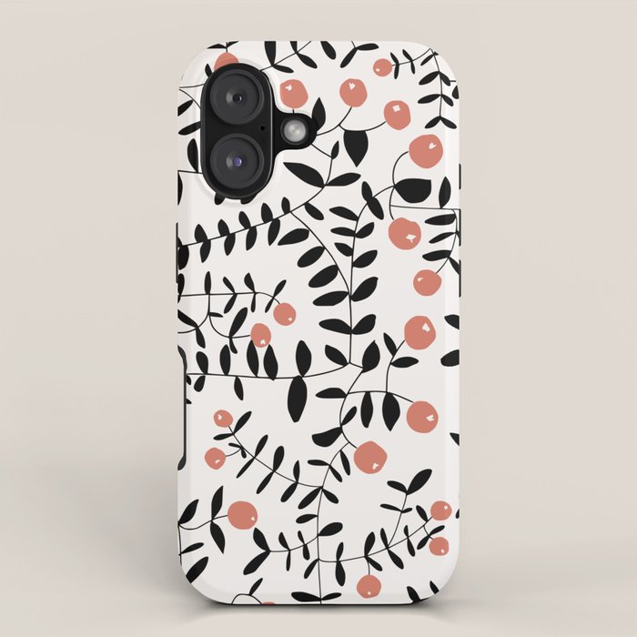 Block print berries black and white iPhone Case Gallery Image 1