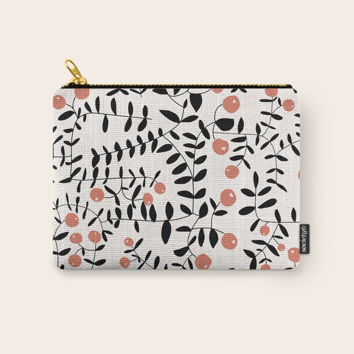Block print berries black and white Carry All Pouch Gallery Image 1