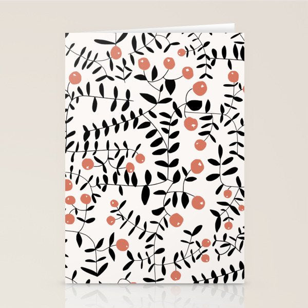 Block print berries black and white Stationery Card Gallery Image 1