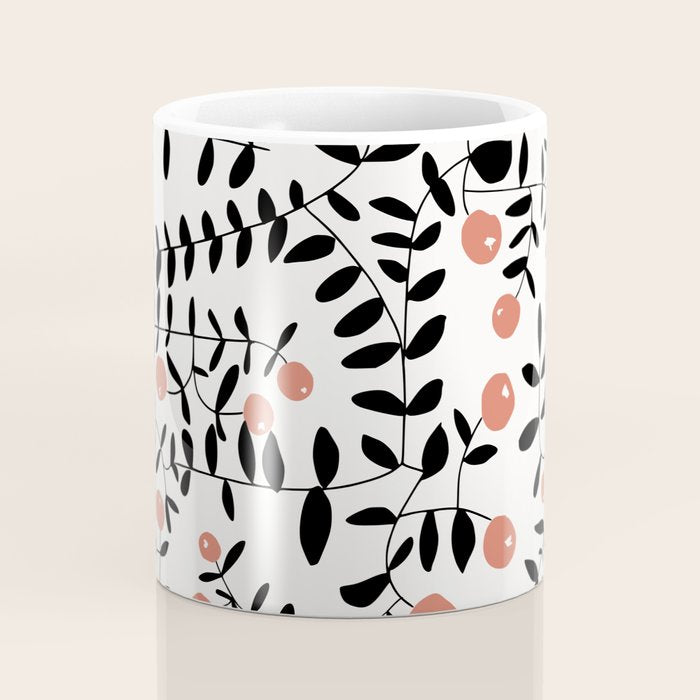 Block print berries black and white Coffee Mug Gallery Image 4