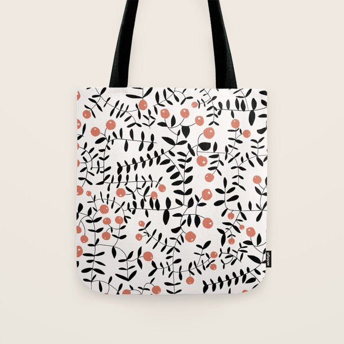 Block print berries black and white Tote Bag Gallery Image 1