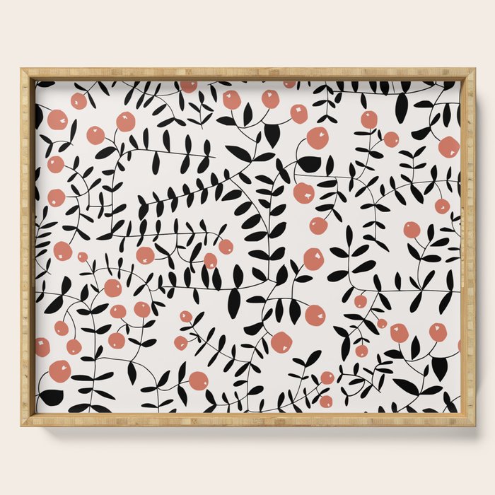 Block print berries black and white Serving Tray Gallery Image 1