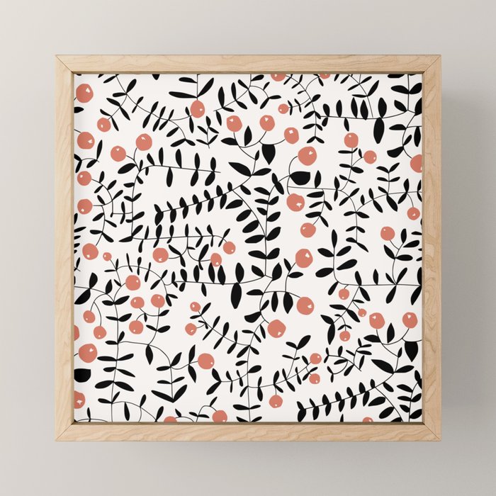 Block print berries black and white Mini Art Print Gallery Image 1