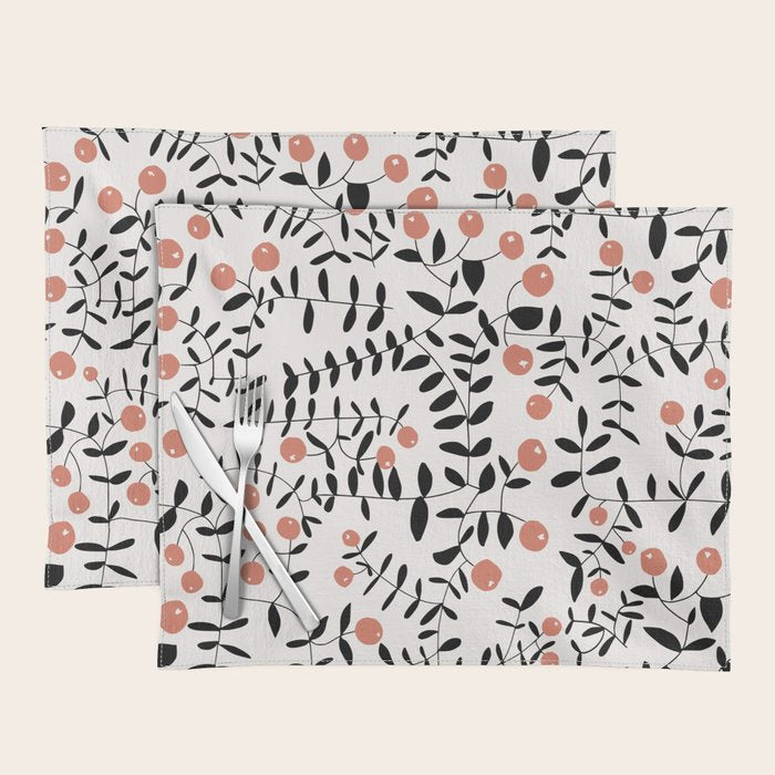 Block print berries black and white Placemat Gallery Image 1