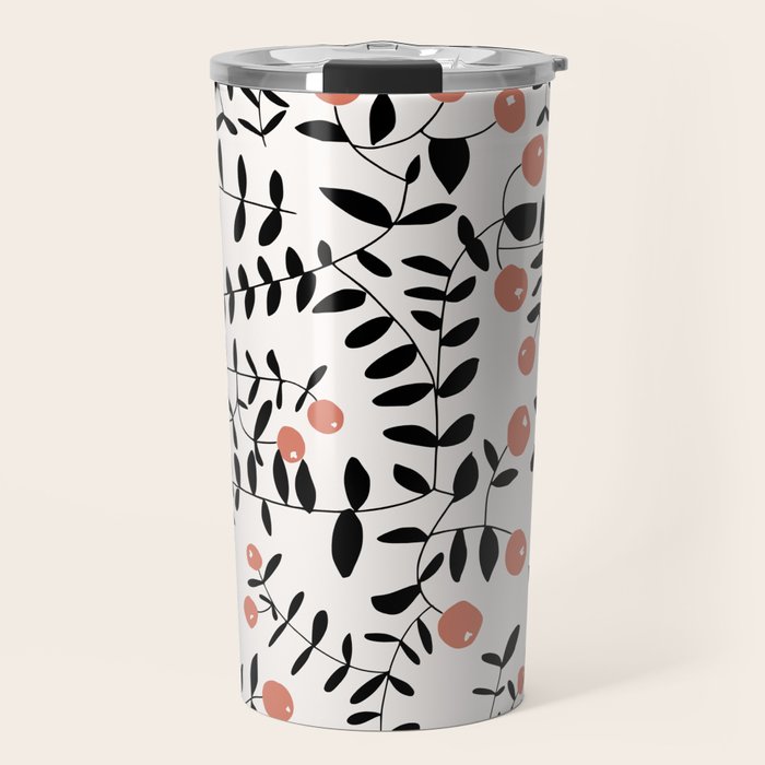 Block print berries black and white Travel Mug Gallery Image 1