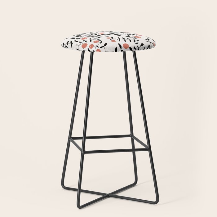Block print berries black and white Stool Gallery Image 1