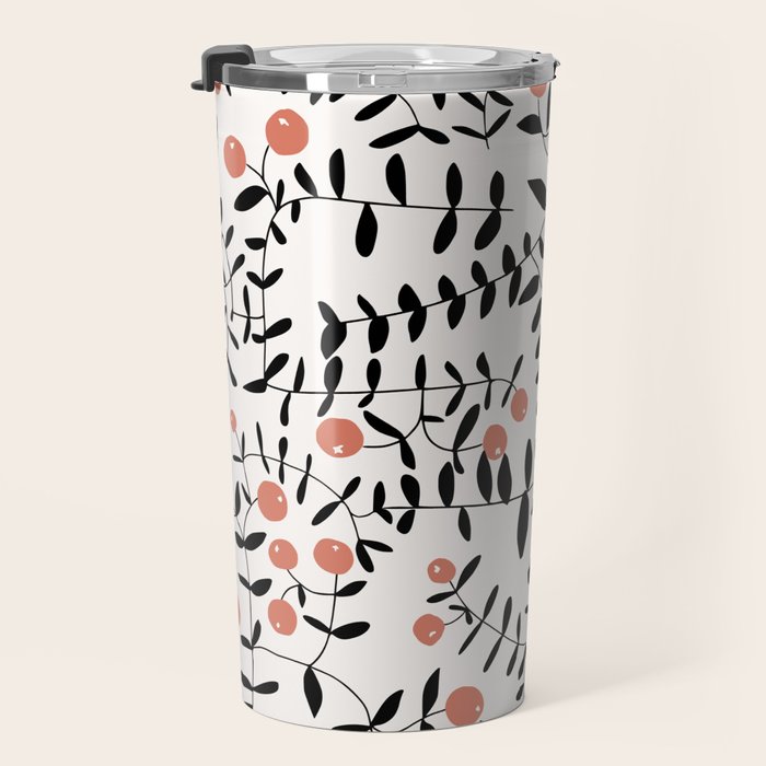 Block print berries black and white Travel Mug Gallery Image 3