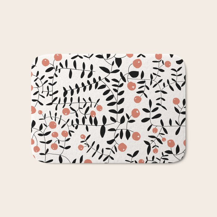 Block print berries black and white Bath Mat Gallery Image 1