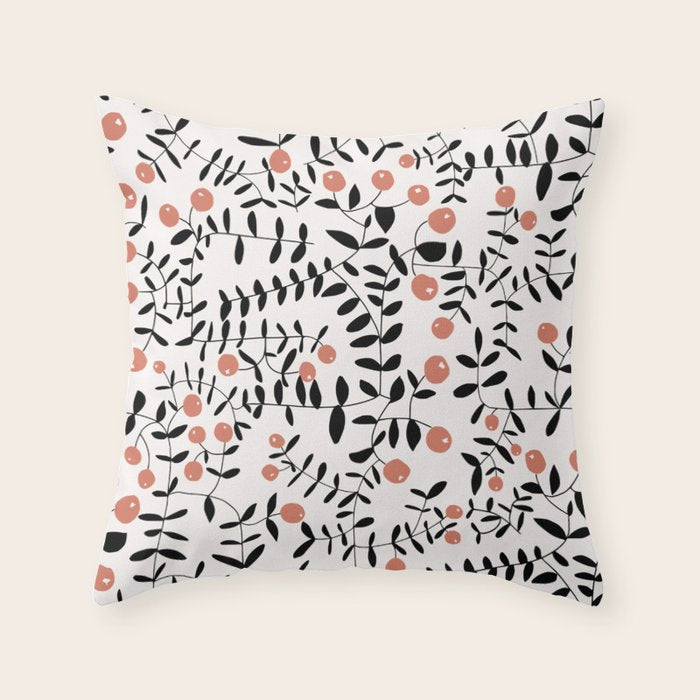 Block print berries black and white Throw Pillow Gallery Image 6