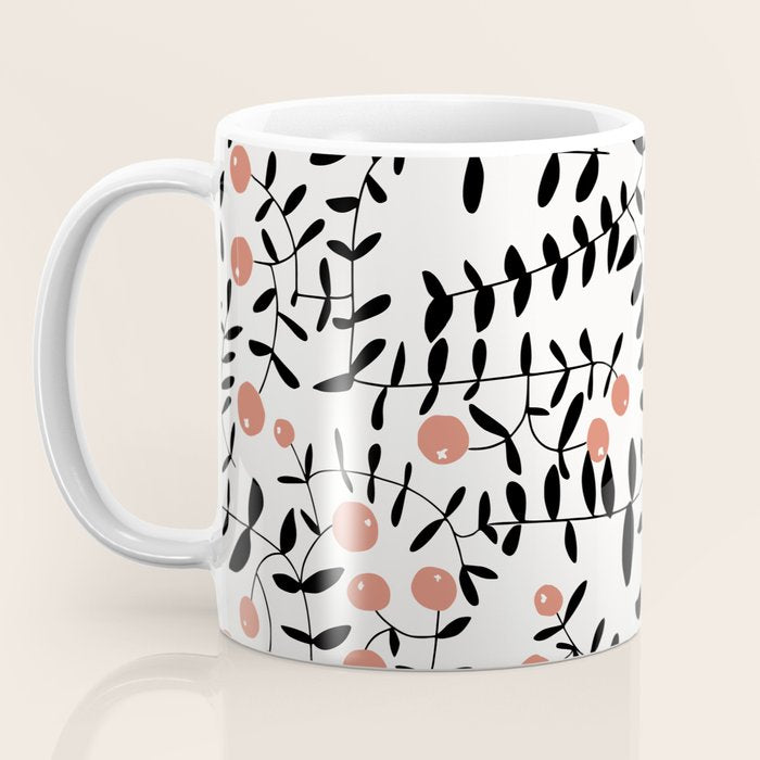 Block print berries black and white Coffee Mug Gallery Image 3