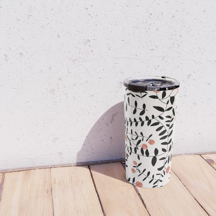 Block print berries black and white Travel Mug Gallery Image 4
