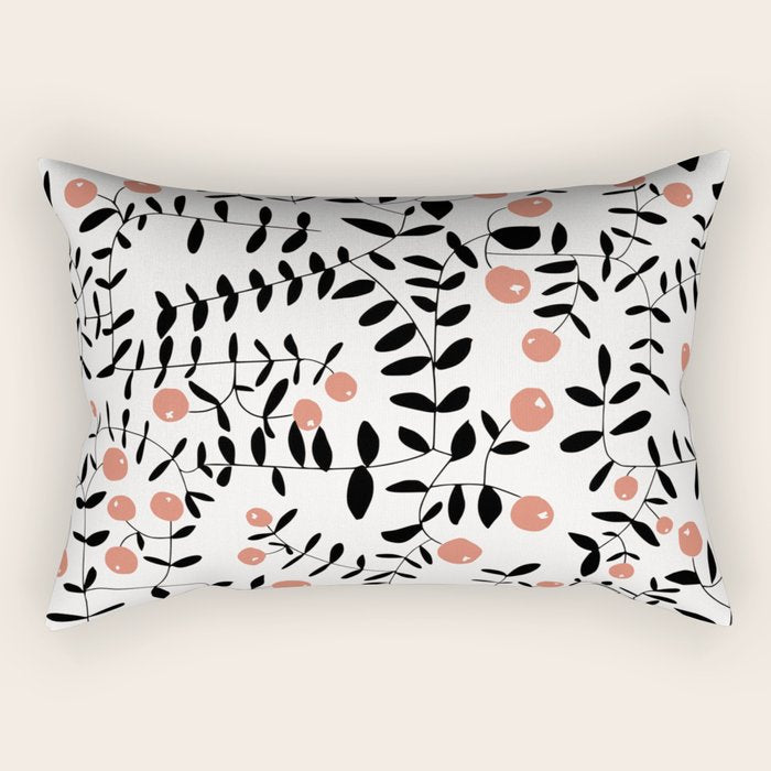 Block print berries black and white Rectangular Pillow Gallery Image 1