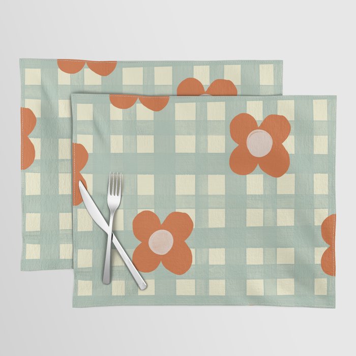 Blue and red floral check Placemat Gallery Image 1