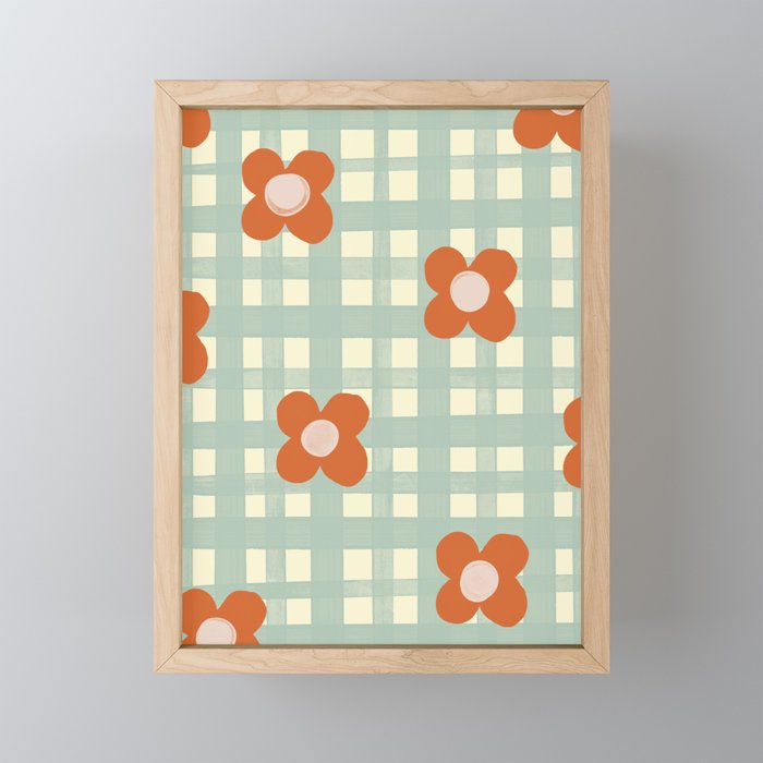 Blue and red floral check Mini Art Print Gallery Image 1
