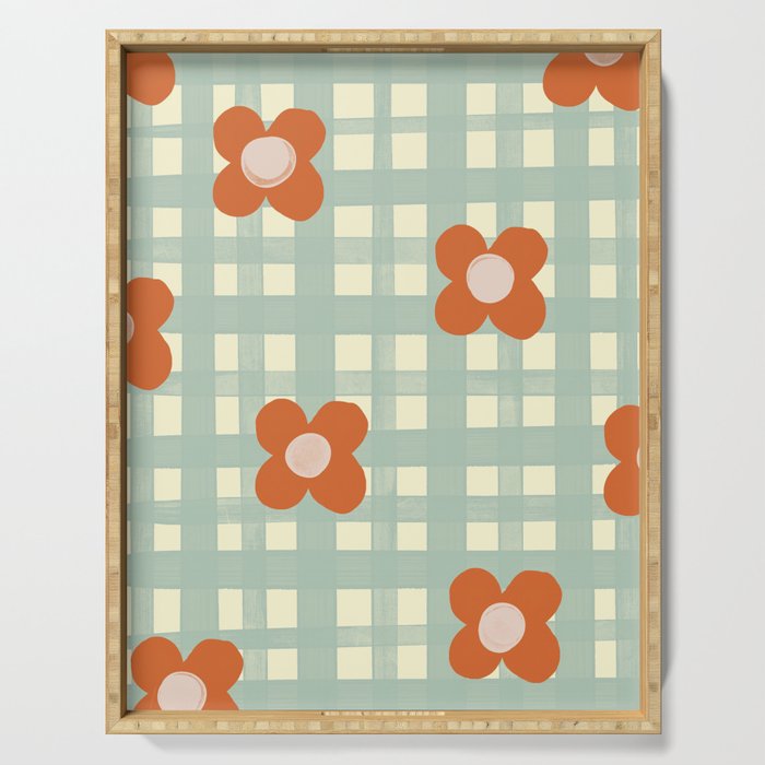 Blue and red floral check Serving Tray Gallery Image 1