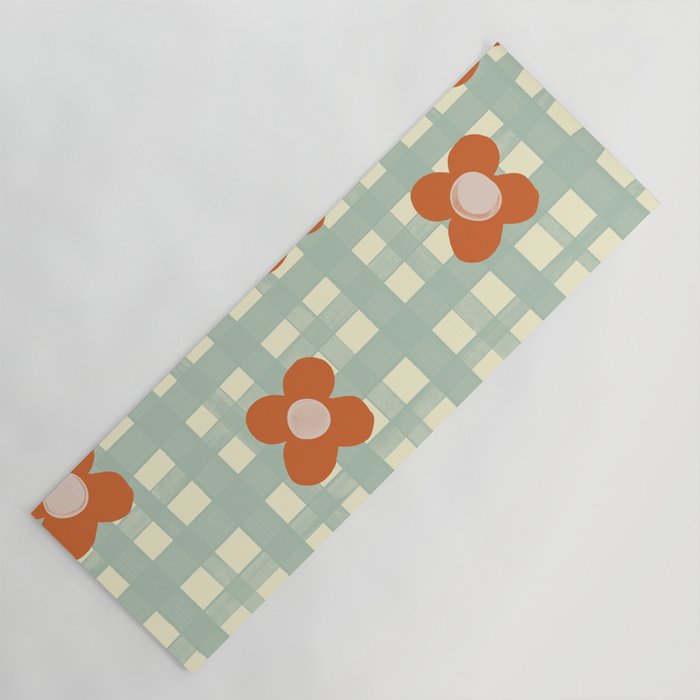 Blue and red floral check Yoga Mat Gallery Image 1