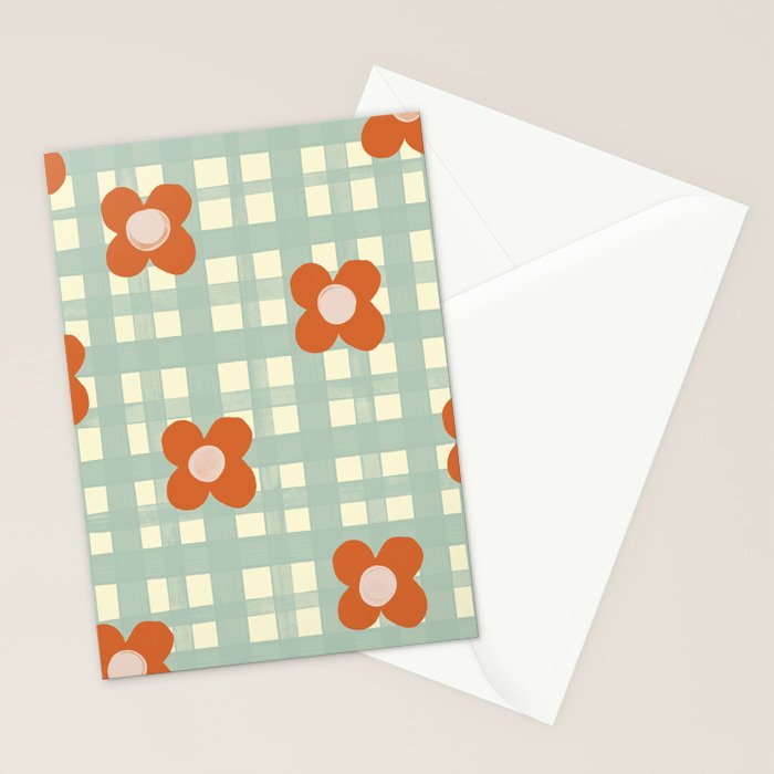 Blue and red floral check Stationery Card Gallery Image 2