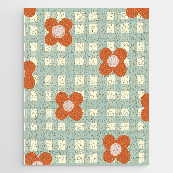 Blue and red floral check Jigsaw Puzzle Gallery Image 1