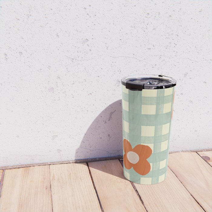 Blue and red floral check Travel Mug Gallery Image 4