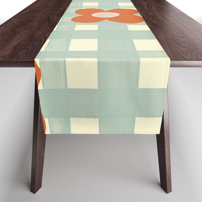 Blue and red floral check Table Runner Gallery Image 1