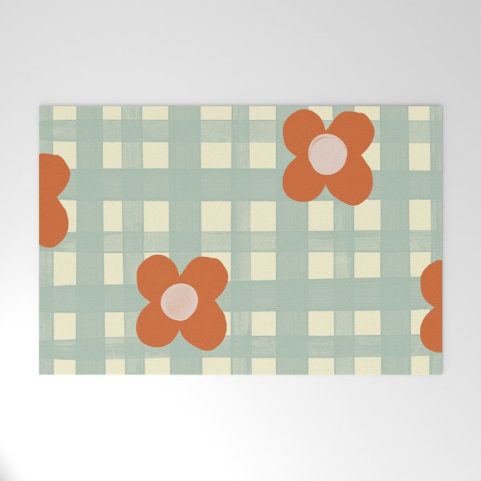 Blue and red floral check Welcome Mat Gallery Image 1