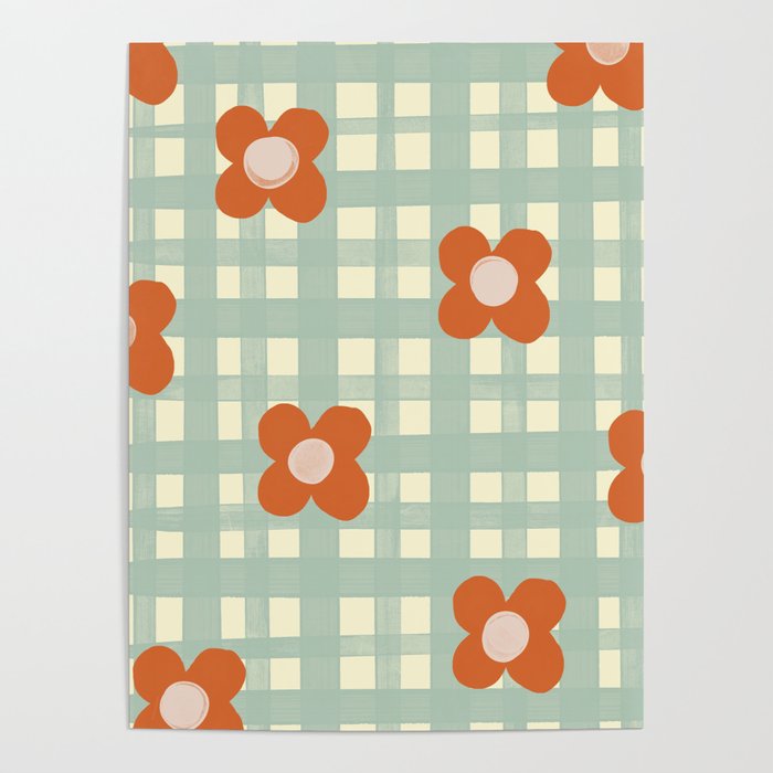 Blue and red floral check Poster Gallery Image 1